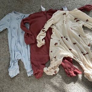 Charming Kids Footies Set - Light Blue, Red, Cream with Horses - Newborn - Baby